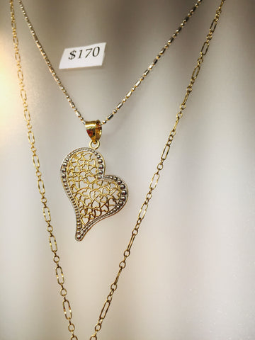 14kt Gold Heart Pendant on Chain at Rubini Jewelers