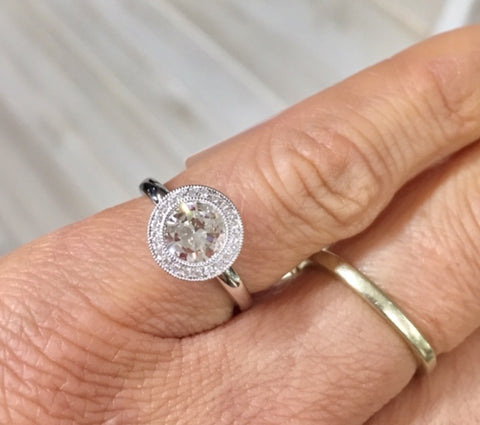 Modern Halo Diamond Engagement Ring Reusing Family Diamond by Rubini Jewelers