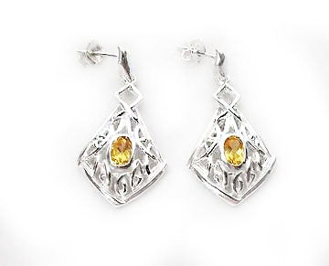 Sterling Silver Citrine Celtic Design Dangle Earrings at Rubini Jewelers