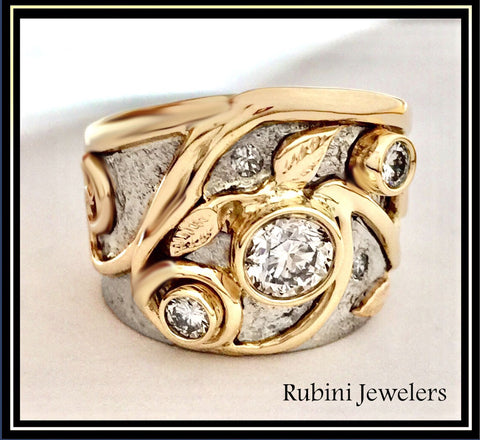 Swirl and Leaves Diamond Engagement Ring by Rubini Jewelers, final product