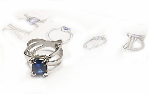 Platinum Layered Bands Sapphire Ring by Rubini Jewelers, 1