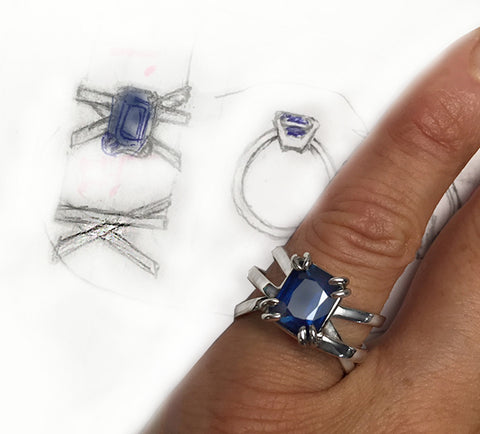 Layered Band Platinum Sapphire Ring, by Rubini Jewelers