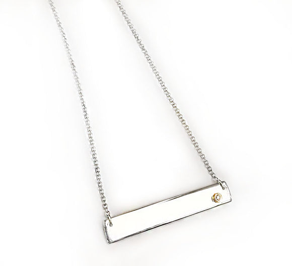 Sterling Silver Bar Necklace with Diamond in 14Kt Yellow Gold – Rubini Inc.