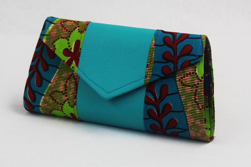 African Cloth Clutch Purse - Blue Leather Center – African Legacy Shoppe