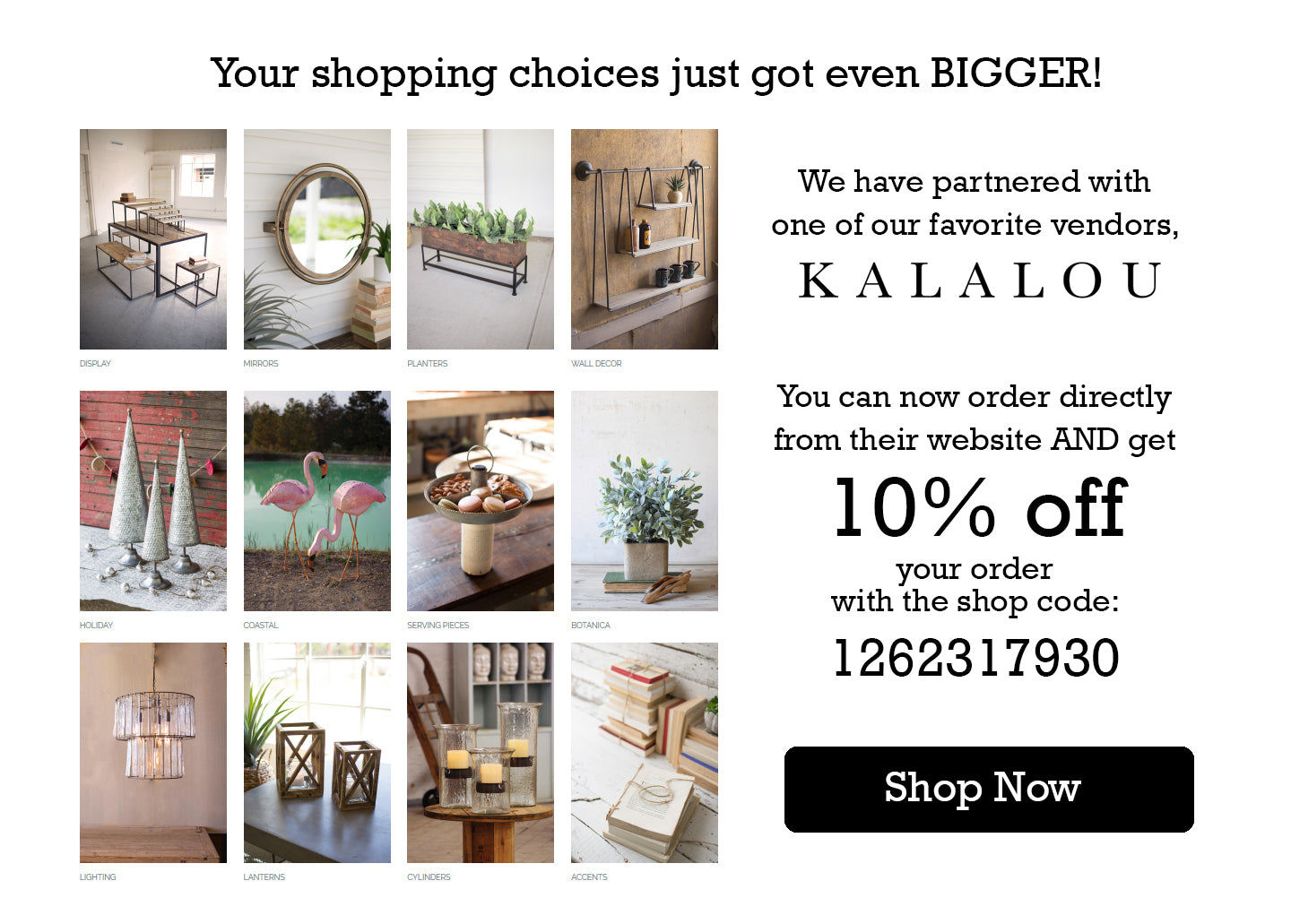 Kalalou Partnership - Your Shopping Choices Just Got Even Bigger!