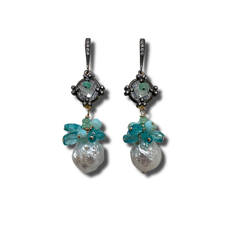 Baroque Pearl and Apatite Earrings
