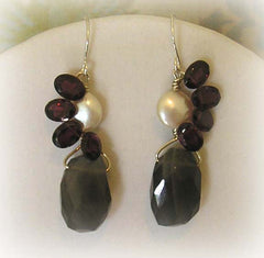 Labradorite, Pearl & Garnet Earrings