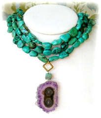 Amethyst stalactite and turquoise necklace