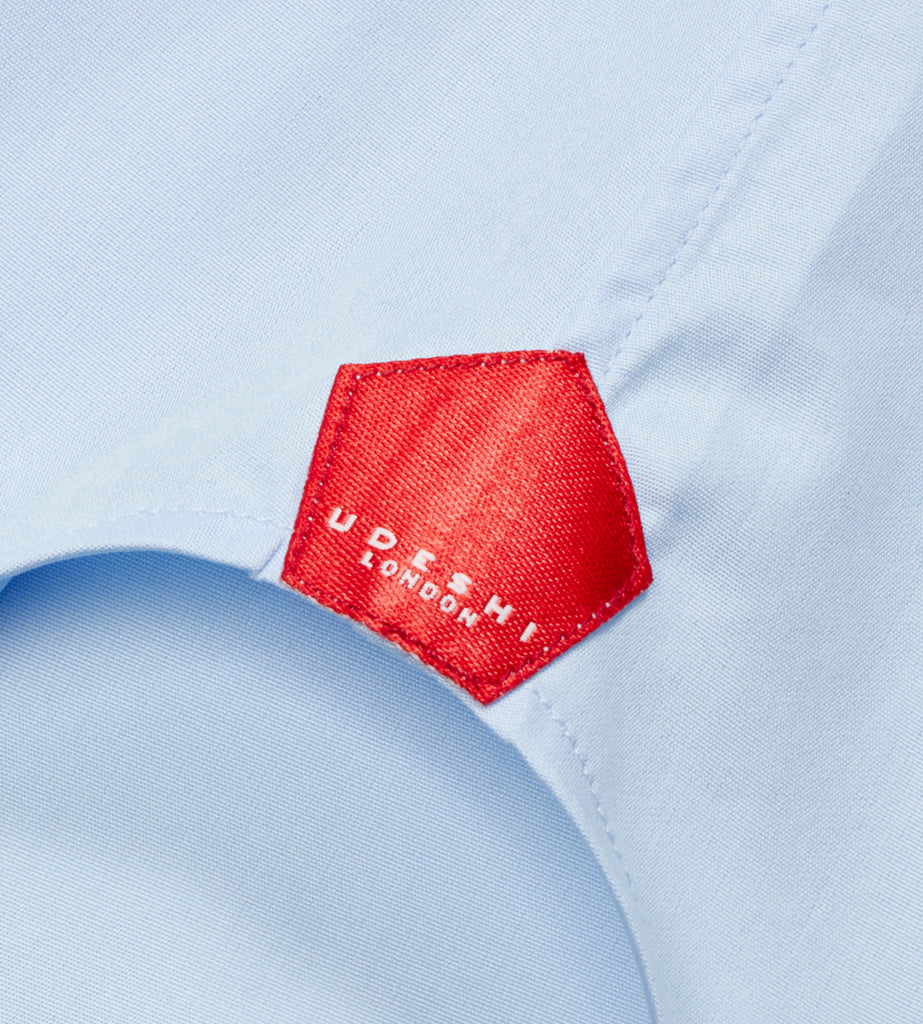 Extreme Cutaway Collar Shirt with Double Cuff in Blue Swiss Poplin | UDESHI