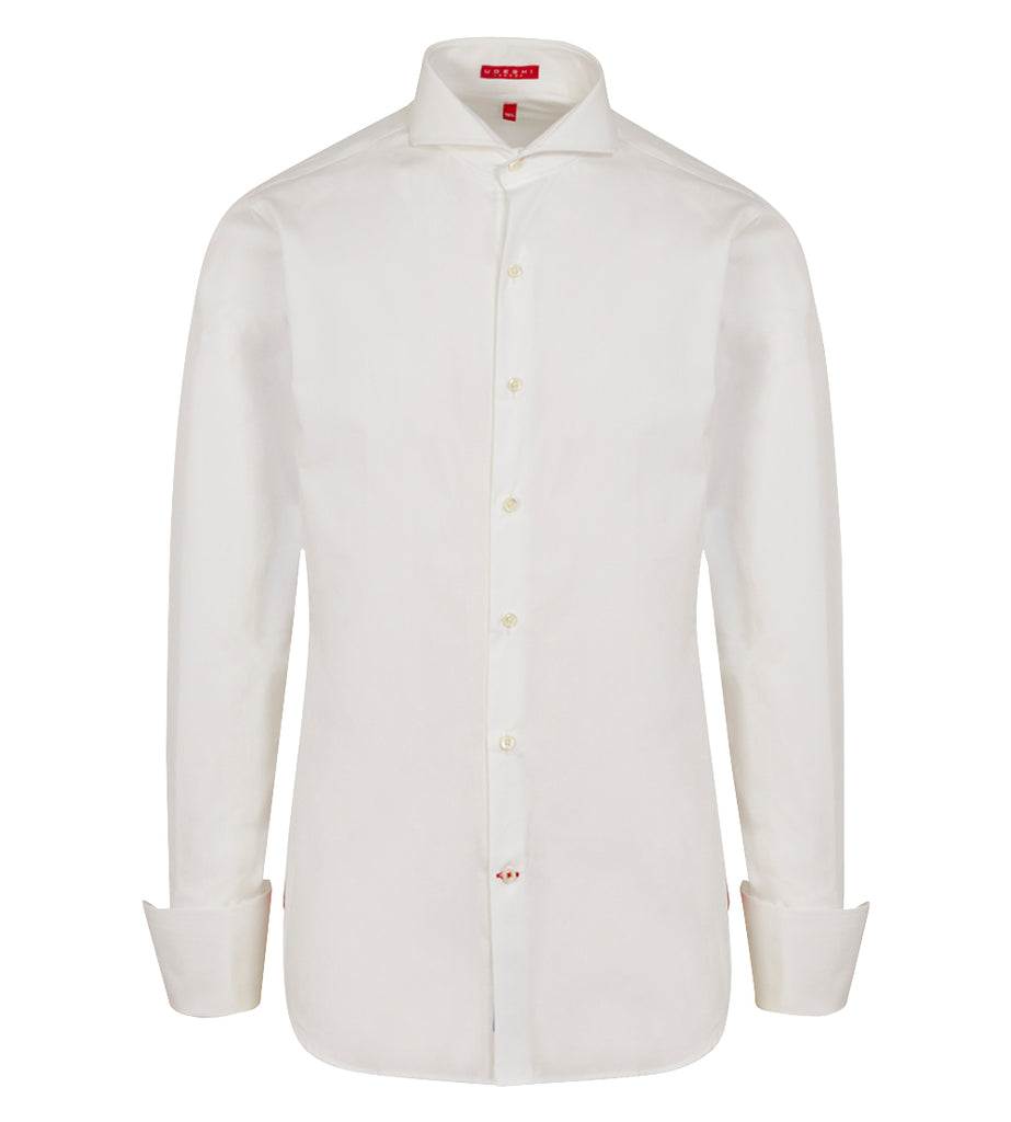 Extreme Cutaway Collar Shirt with Double Cuff in White Swiss Poplin ...