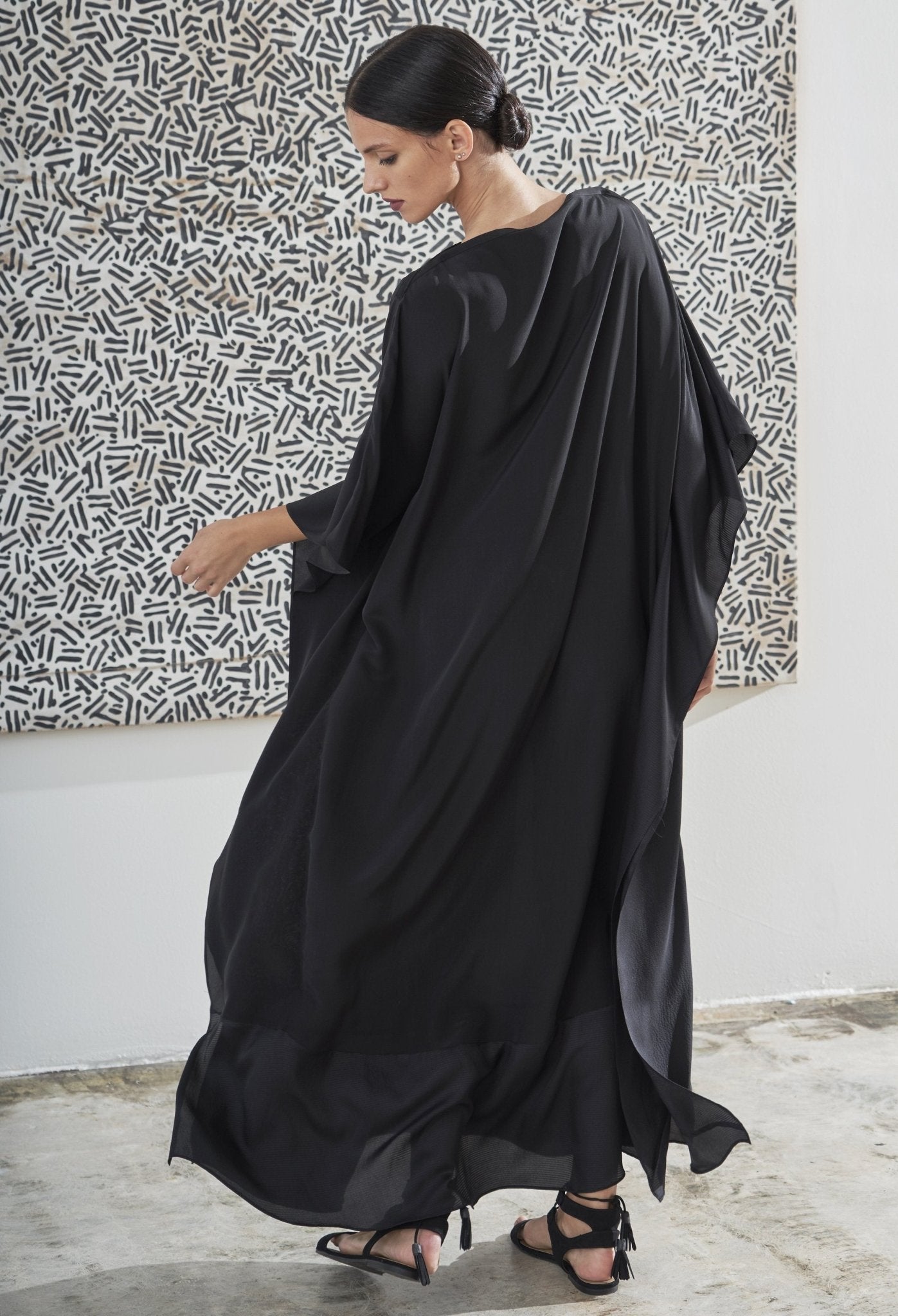 Eco-Friendly Black Boatneck Silk Caftan | ocean+main