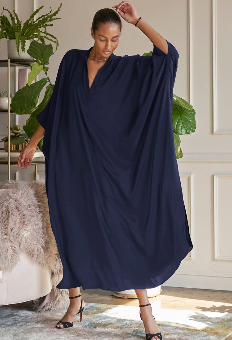 Eco Friendly Navy Silk Talitha Caftan | ocean+main