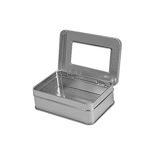 Rectangular Empty Hinged Tin Box Containers With Clear Hinged Top. Use For First Aid Kit, Survival Kits, Storage, Herbs, Pills, Crafts and More. (24, Clear Top: 4.12