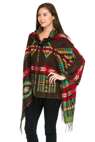 Brown Aztec Hooded Pattern Sweater Poncho – Velvet Bungalow Boutique