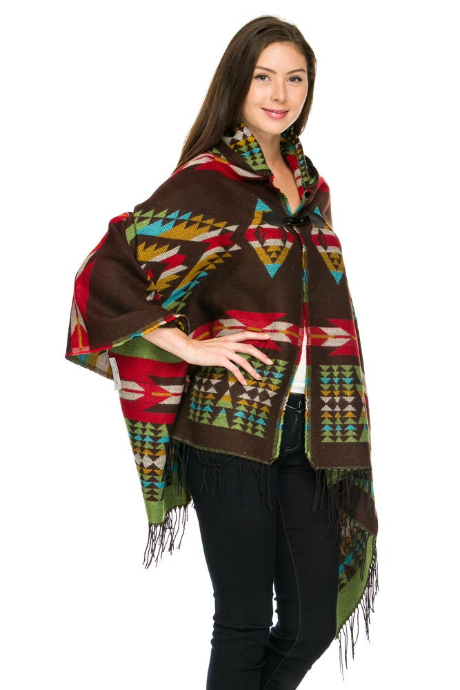 Brown Aztec Hooded Pattern Sweater Poncho – Velvet Bungalow Boutique