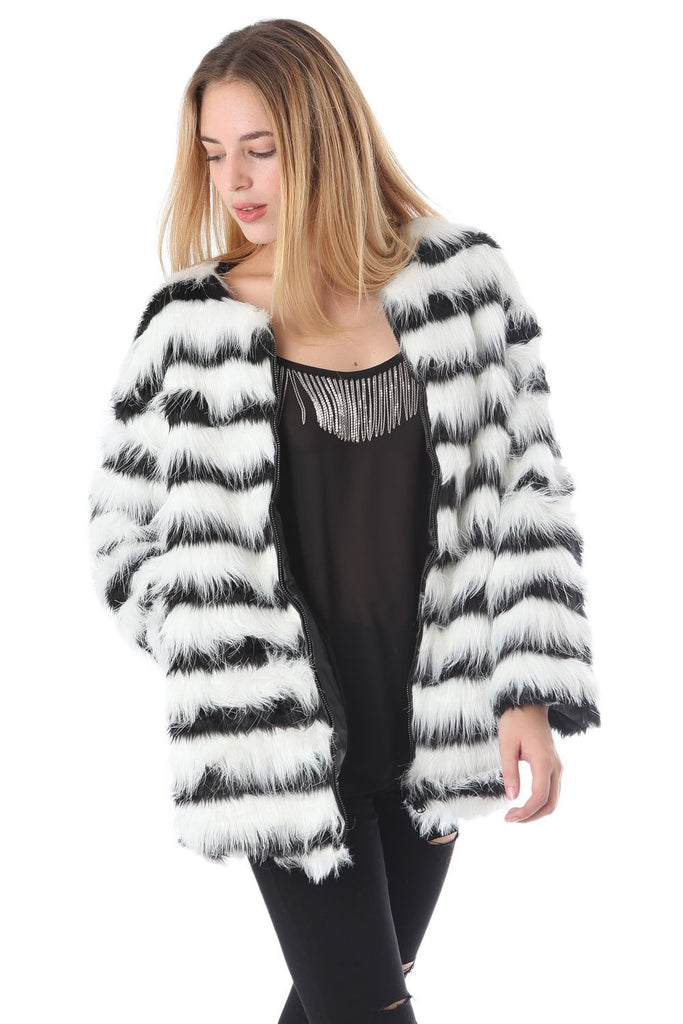 black and white fur jacket