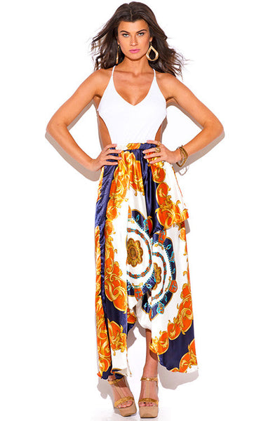 White & Orange Floral Scarf Print Dress – Velvet Bungalow Boutique