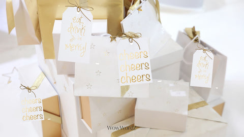 Cheers and eat drink and be merry gift tags for cheers to another year gifts