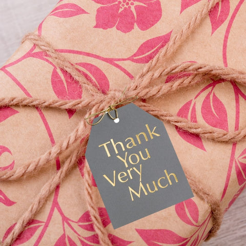 Thank you very much gift tag on floral gift wrapping