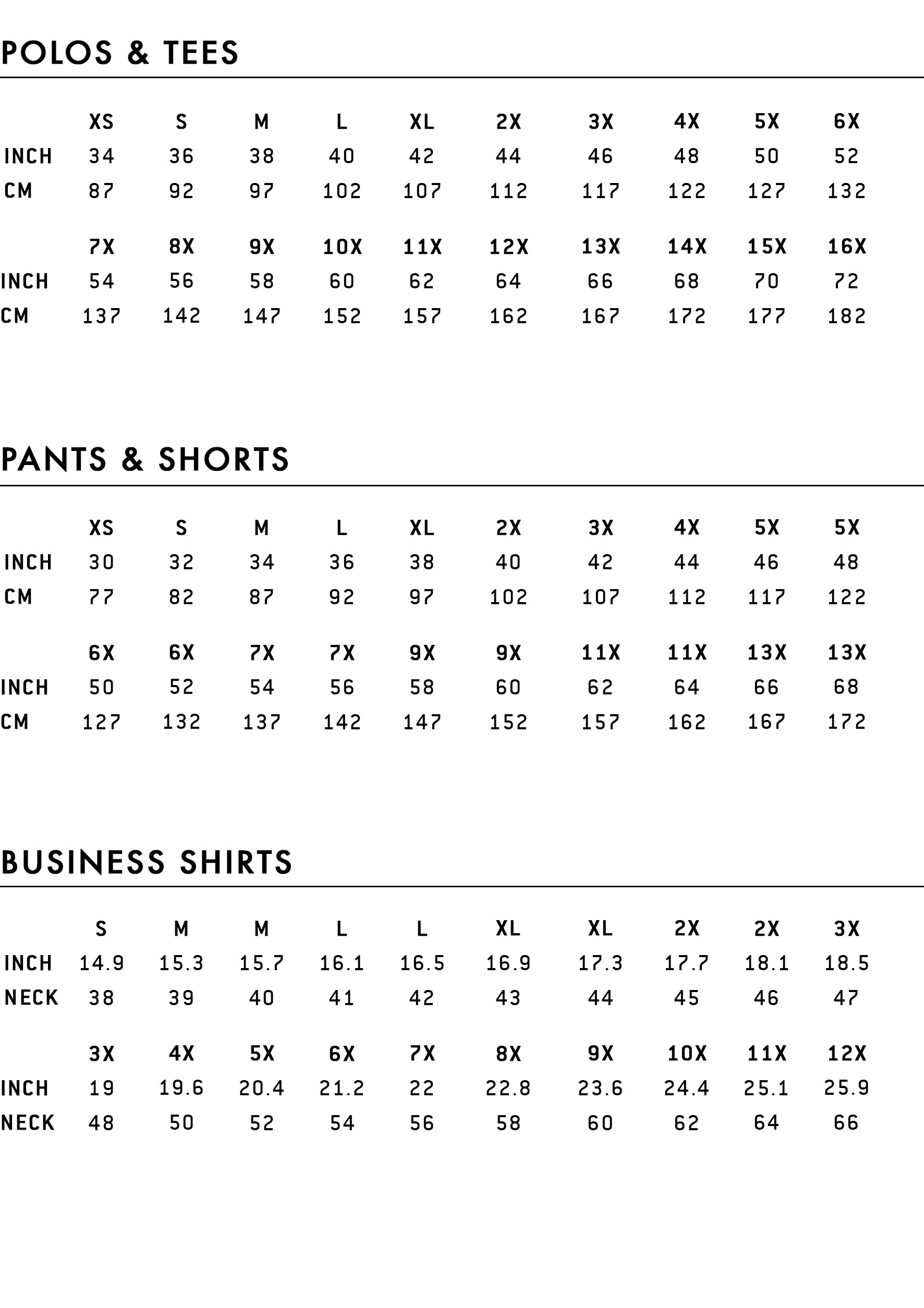Size Guide – Hughes Menswear