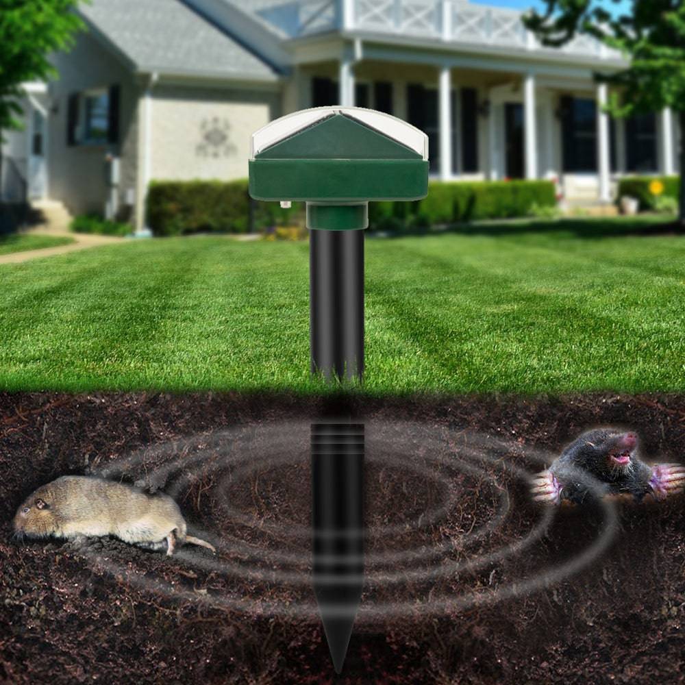 #1 Solar-Powered Mole, Vole, Gopher & Groundhog Repellent - Ultrasonic Stake Gets Rid Of Burrowing Animals From Lawn, Garden & Y - HomeShielders product image