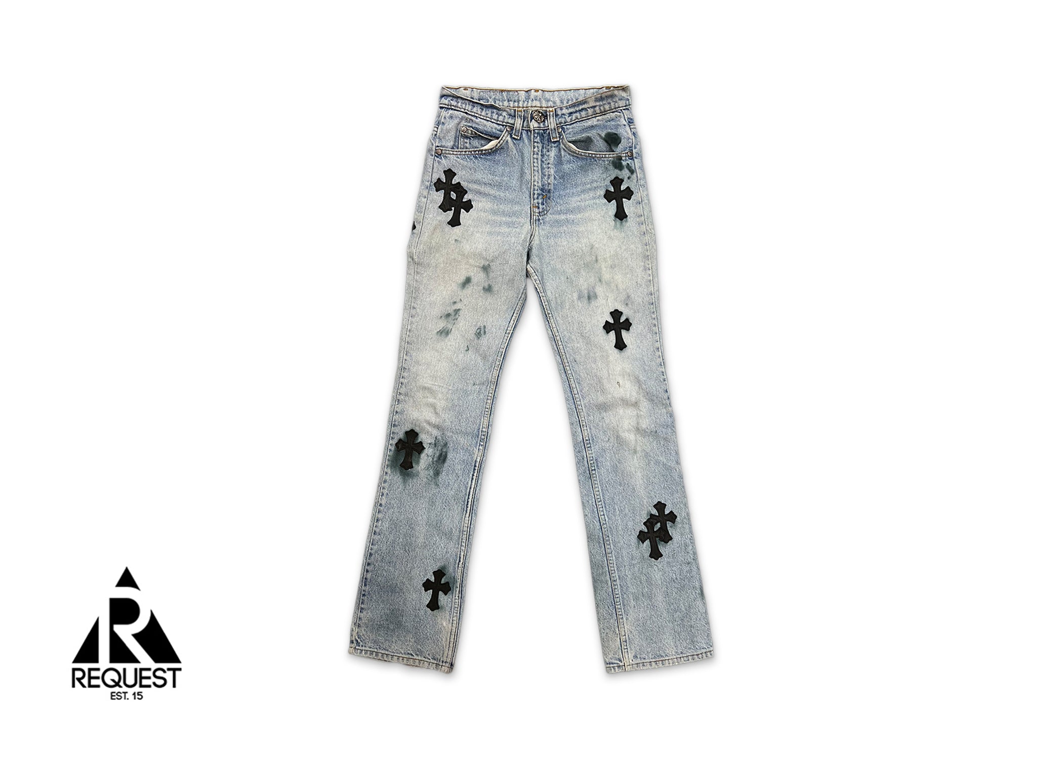 Chrome Hearts Blue Denim Jeans With Blue Cross Patches Size 34x31 *CUSTOM*