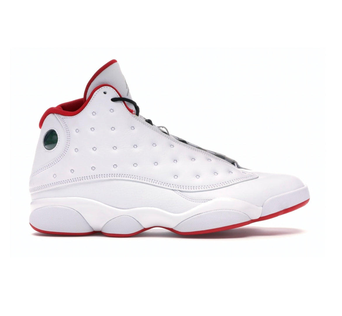 jordan 13 all white and red