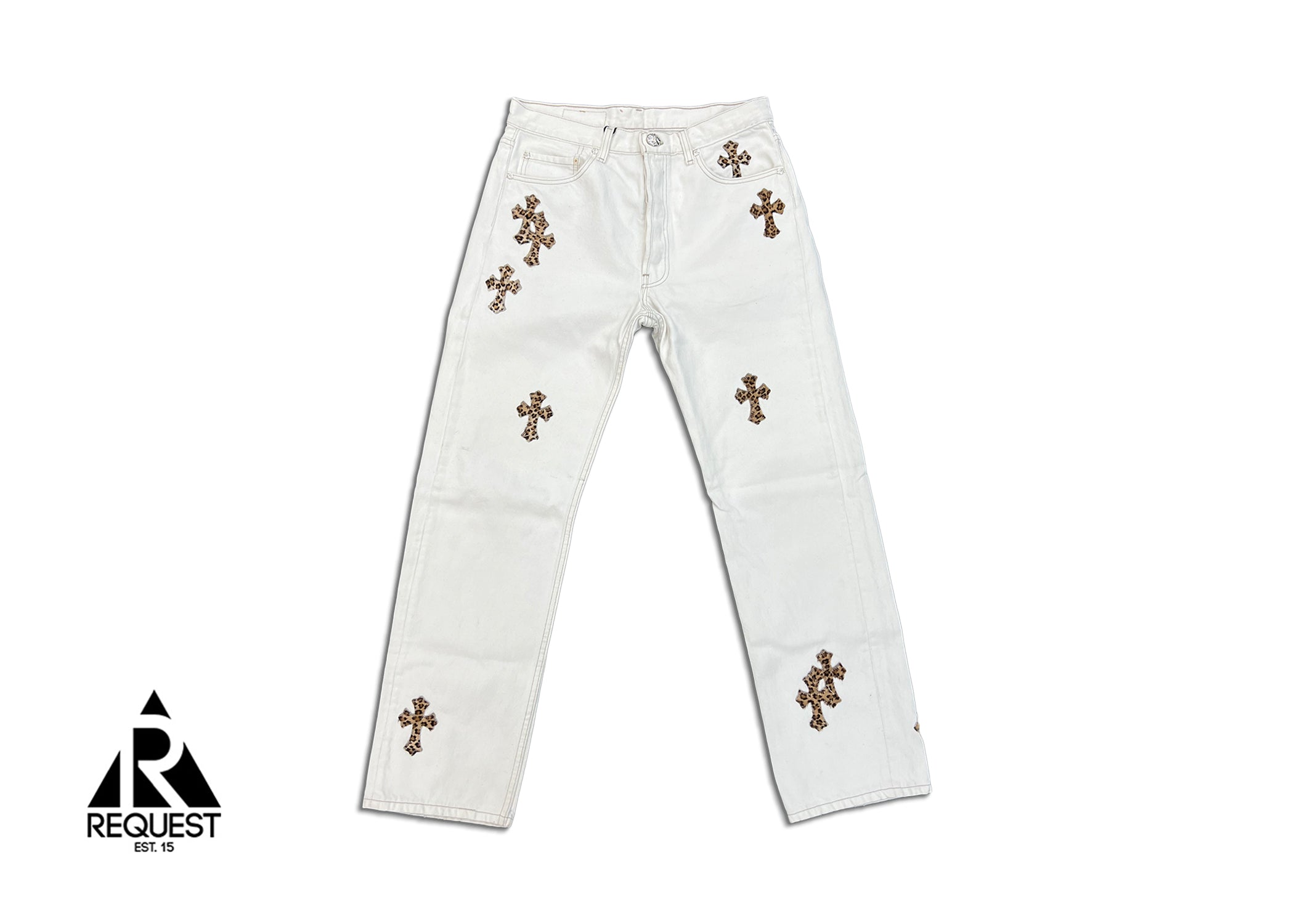 Chrome Hearts Green & Leopard Cross Patch Jeans