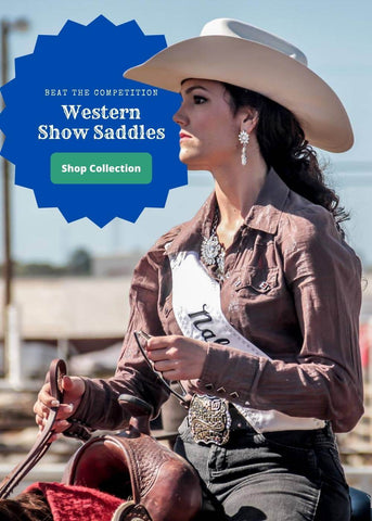 Woman Riding Western Show Saddle Banner