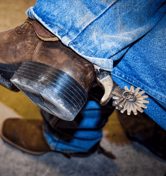 Western Boot Spurs On Mens Cowboy Boots With Blue Jeans