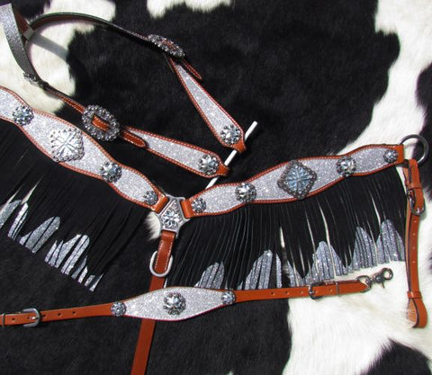 Showman ® Gator print inlay one ear headstall and breast collar