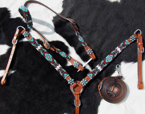 Showman ® Gator print inlay one ear headstall and breast collar