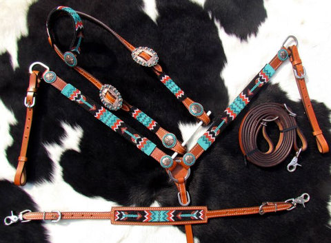 Showman ® Gator print inlay one ear headstall and breast collar