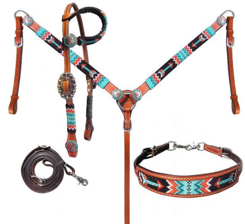 Showman ® Gator print inlay one ear headstall and breast collar