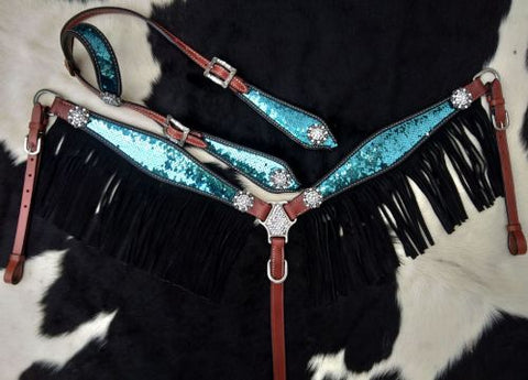 Showman ® Gator print inlay one ear headstall and breast collar