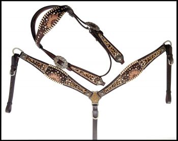 Showman ® Brown & White Checker Print One Ear Headstall and Breas 