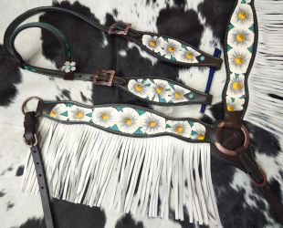 Argentina Cow Leather with LV Inlay One Ear Headstall and Breast