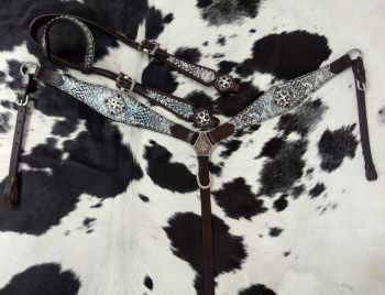 #14388: Showman Cheetah Hair on Inlay with Sunflower Accent Browband Headstall and Breast Collar