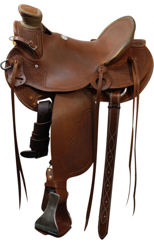 16 Basketweave tooled Buffalo roper style highback hardseat