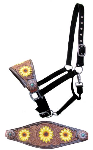 Tooled Leather Horse Noseband / Western Floral Halter / Leather Noseband  With Conchos / Rodeo Bronc Band -  Canada