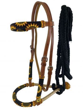 Showman ® Show bosal headstall with nylon mecate reins.