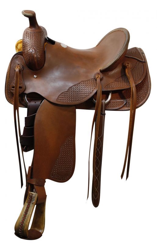 16 Basketweave tooled Buffalo roper style highback hardseat