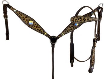 Argentina Cow Leather with LV Inlay One Ear Headstall and Breast