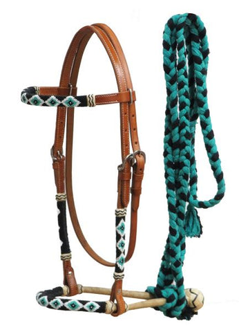 Headstall Bosal Mecate Reins Horse Full Size Headstall Bitless Bridle  Reins-pink Purple Black Teal Rawhide Accents -  Canada