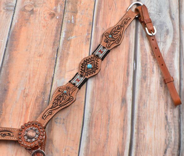 Showman ® Brown & White Checker Print One Ear Headstall and Breas 