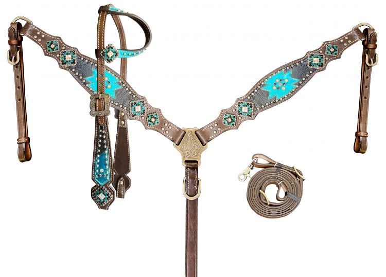 Showman ® Gator print inlay one ear headstall and breast collar