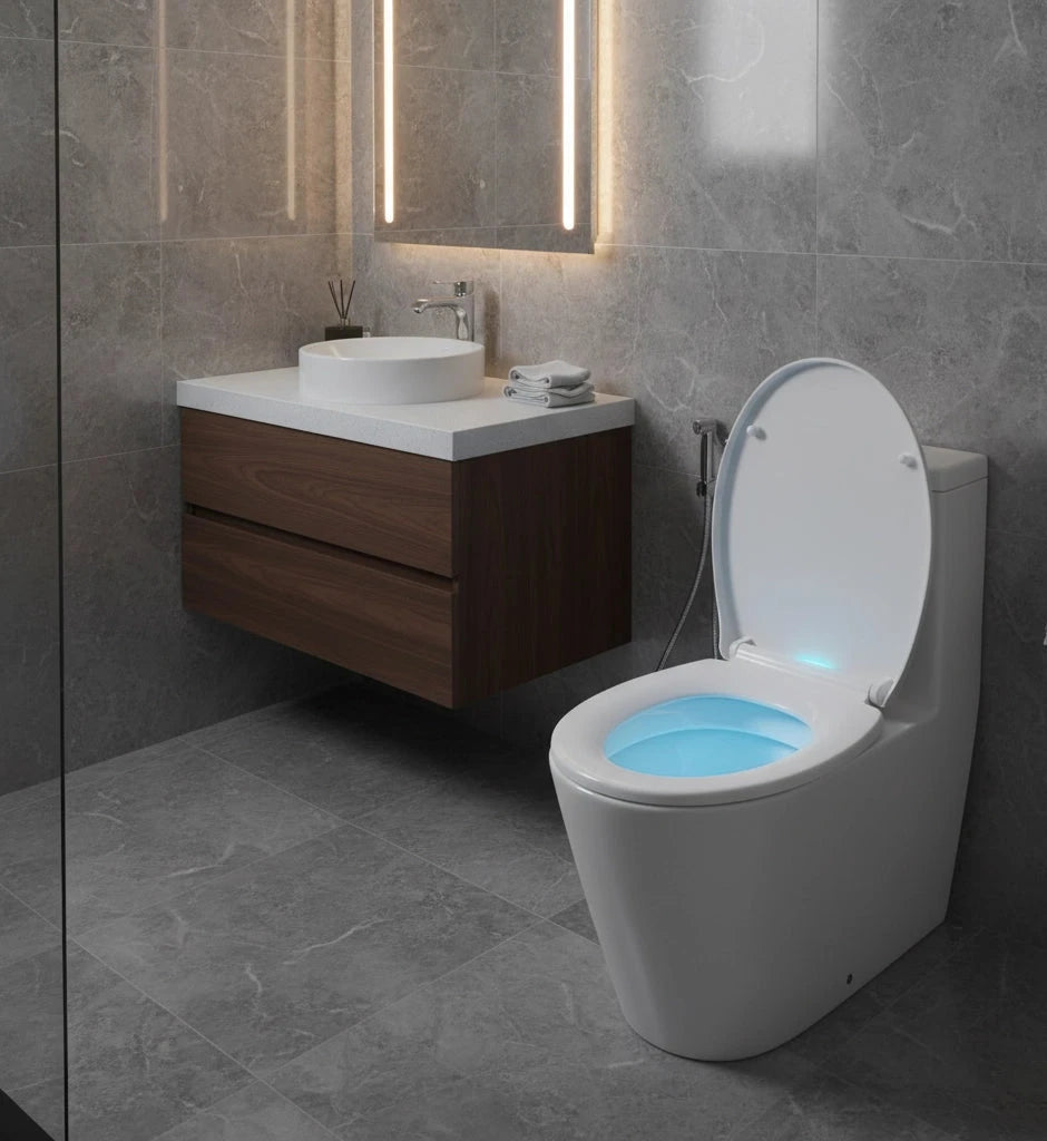 Abattant WC blanc à LED dans une salle de bain moderne 