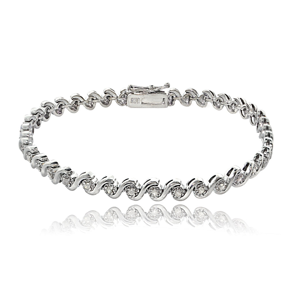 Sterling Silver 1/2 ct tdw Diamond Miracle Set S Design Tennis Bracele ...