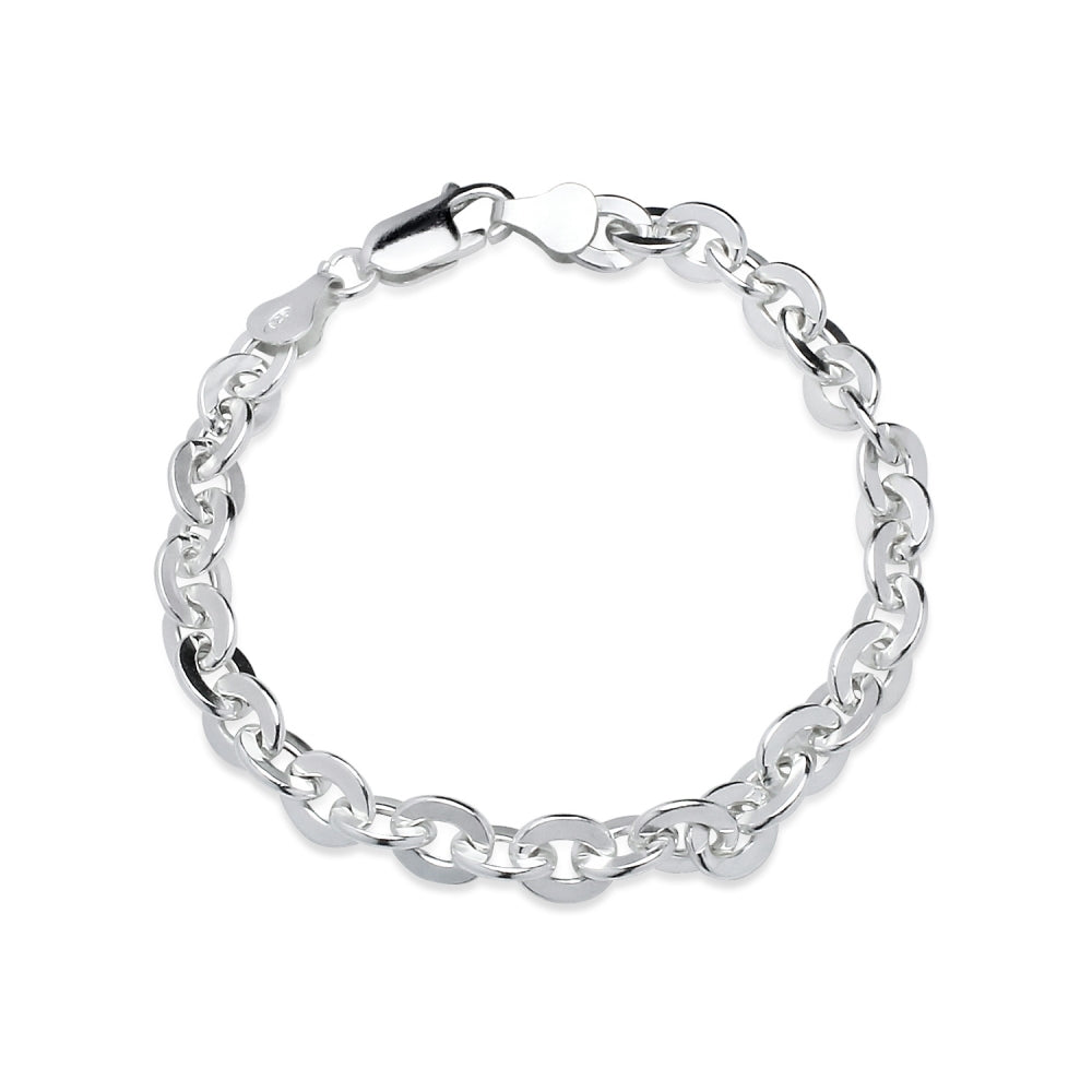 Sterling Silver High Polished Italian Oval Link Chain Bracelet, 7 Inch ...