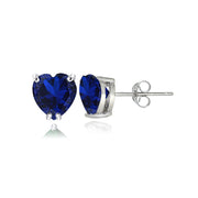 Sterling Silver Created Blue Sapphire 5mm Heart Stud Earrings